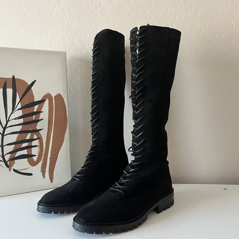 Tuckernuck Black‎ Kyle Lace Up Knee High Suede Leather Lug Boots Size 6 New